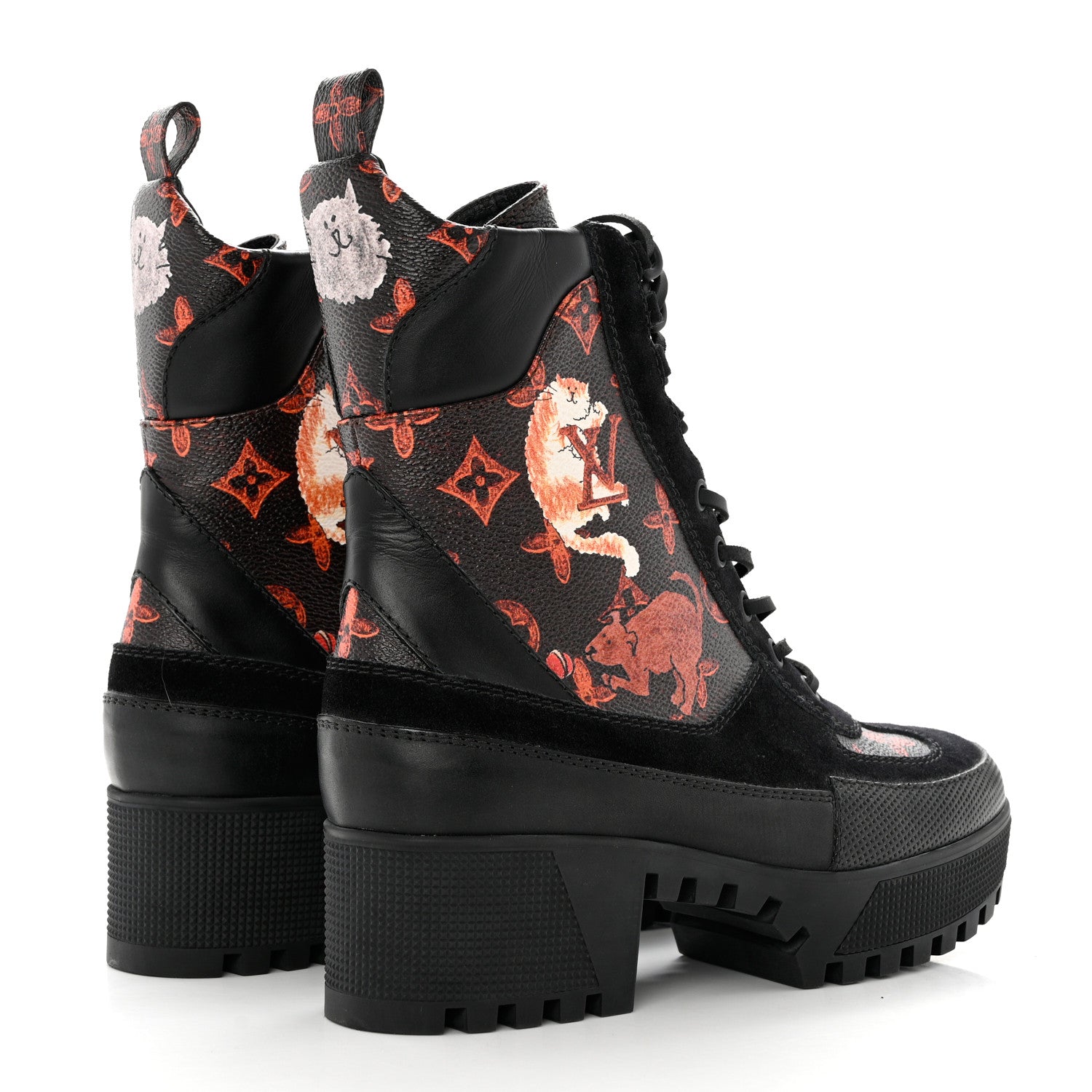 Louis Vuitton Suede Calfskin Catogram Laureate Platform Desert Boots 37 Black Marron 4 of 8