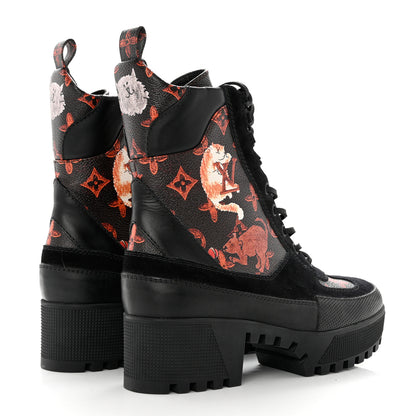 Louis Vuitton Suede Calfskin Catogram Laureate Platform Desert Boots 37 Black Marron 4 of 8