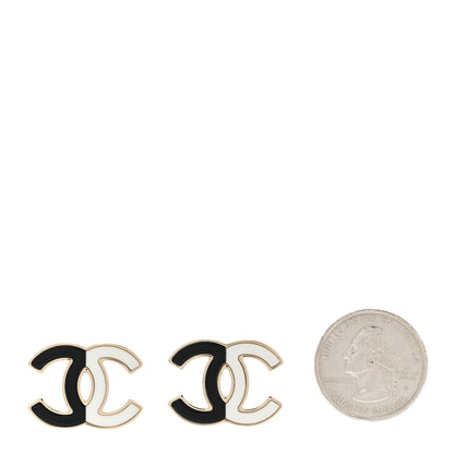 Chanel Enamel CC Earrings Gold Black White 2 of 5