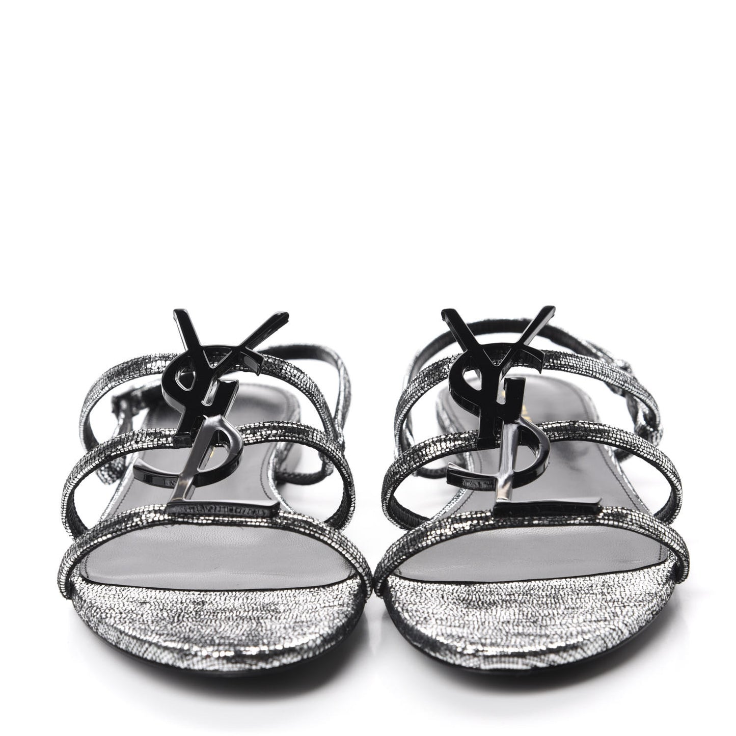 Calfskin Cassandra Monogram Sandals 38.5 Argento