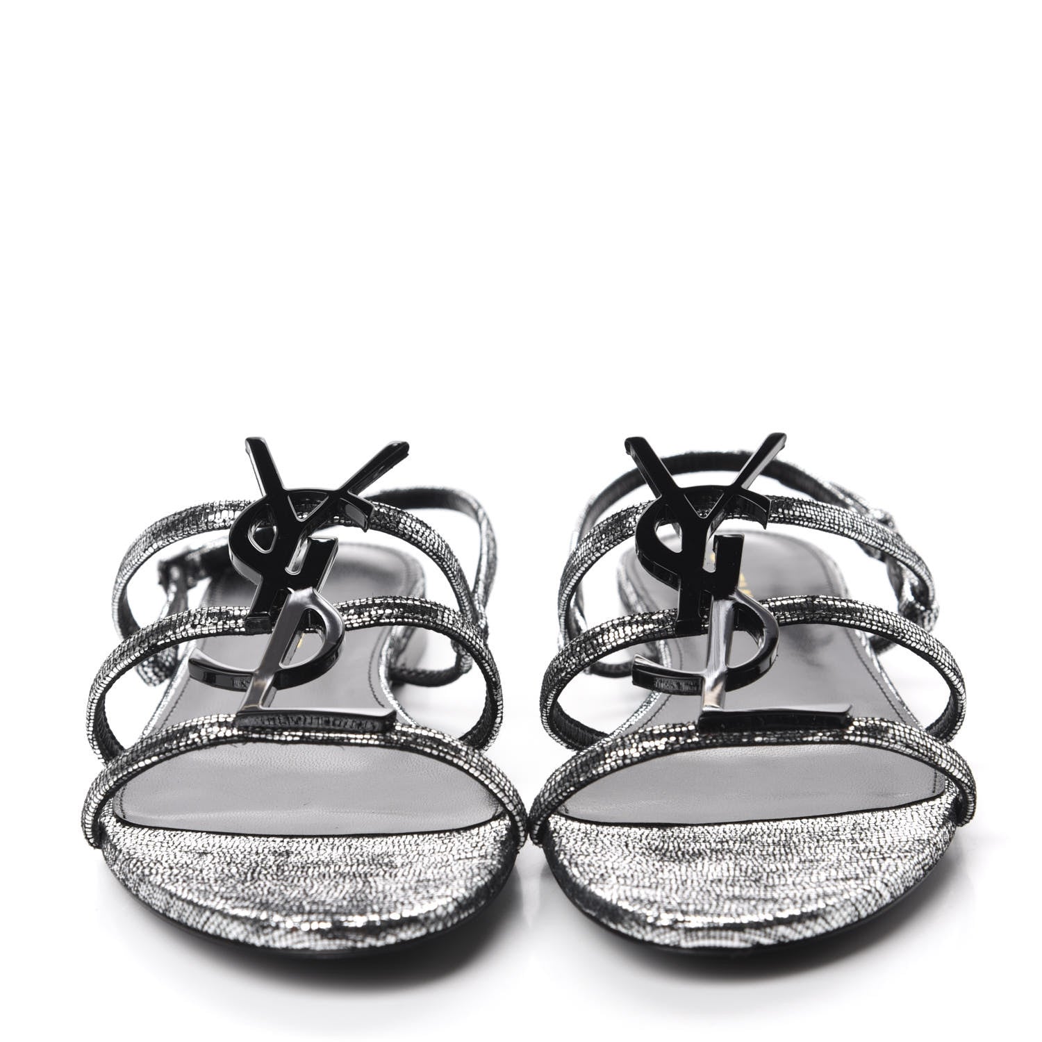 Saint Laurent Calfskin Cassandra Monogram Sandals 38.5 Argento 2 of 9