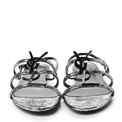 Saint Laurent Calfskin Cassandra Monogram Sandals 38.5 Argento 2 of 9