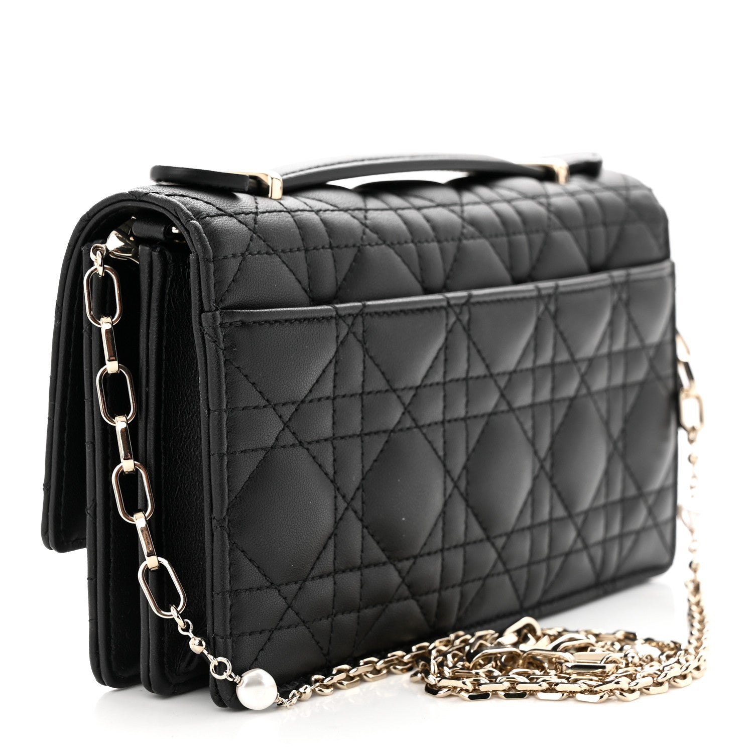 Christian Dior Lambskin Lady Dior Top Handle Clutch Black 3 of 13