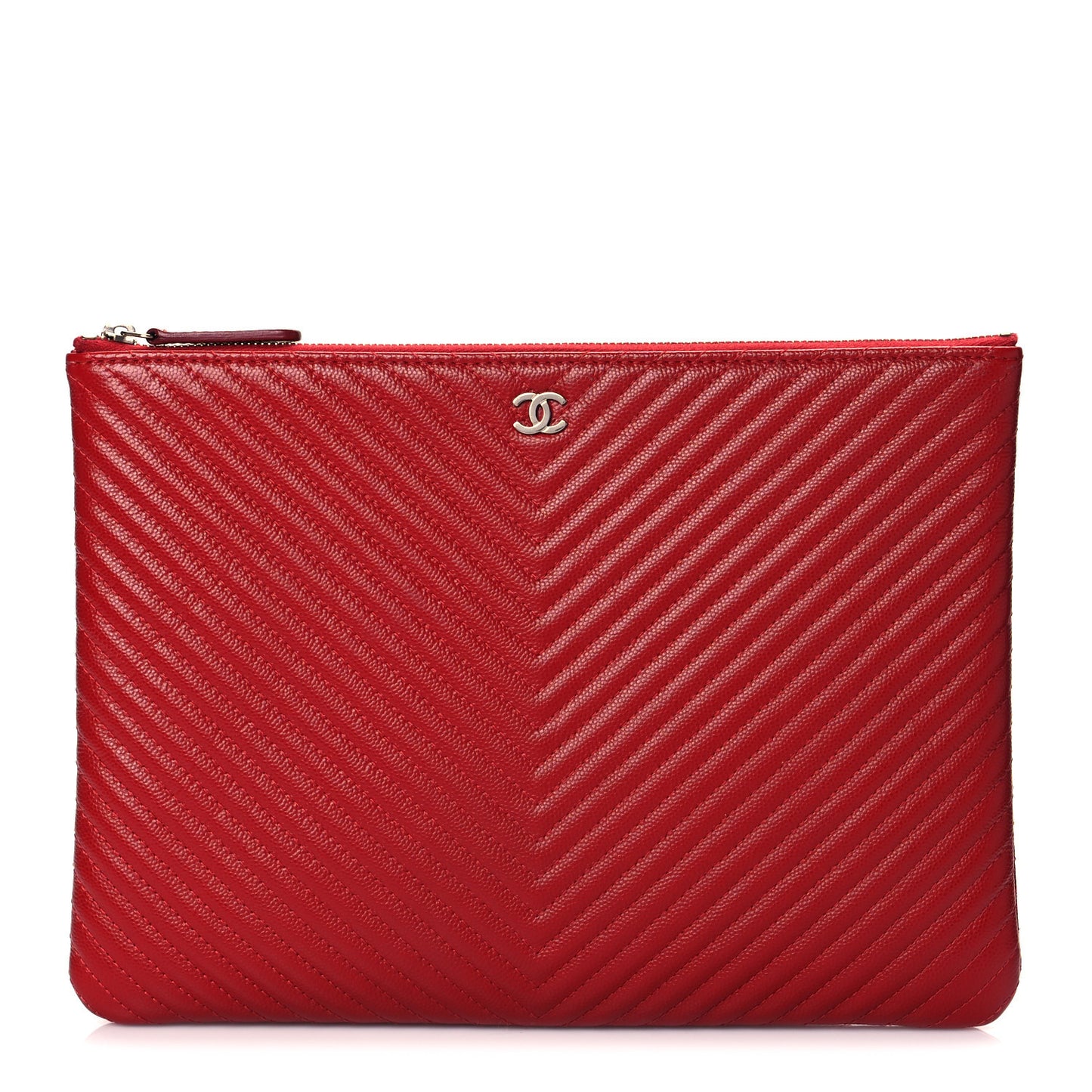 Caviar Chevron Quilted Medium Cosmetic Case Red