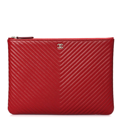 Chanel Caviar Chevron Quilted Medium Cosmetic Case Red 1 of 11