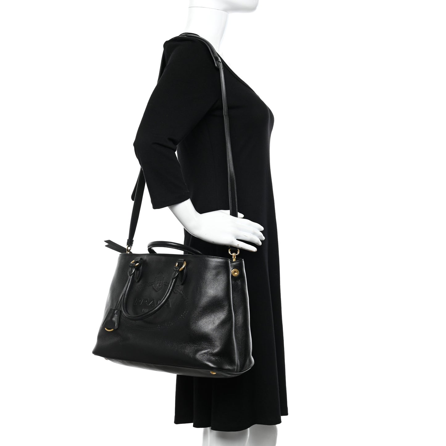 Glace Calfskin Embossed Logo Tote Black