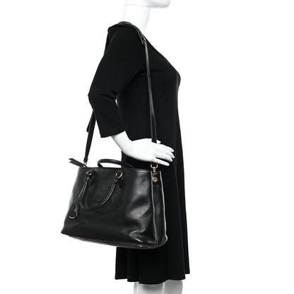 Prada Glace Calfskin Embossed Logo Tote Black 2 of 11