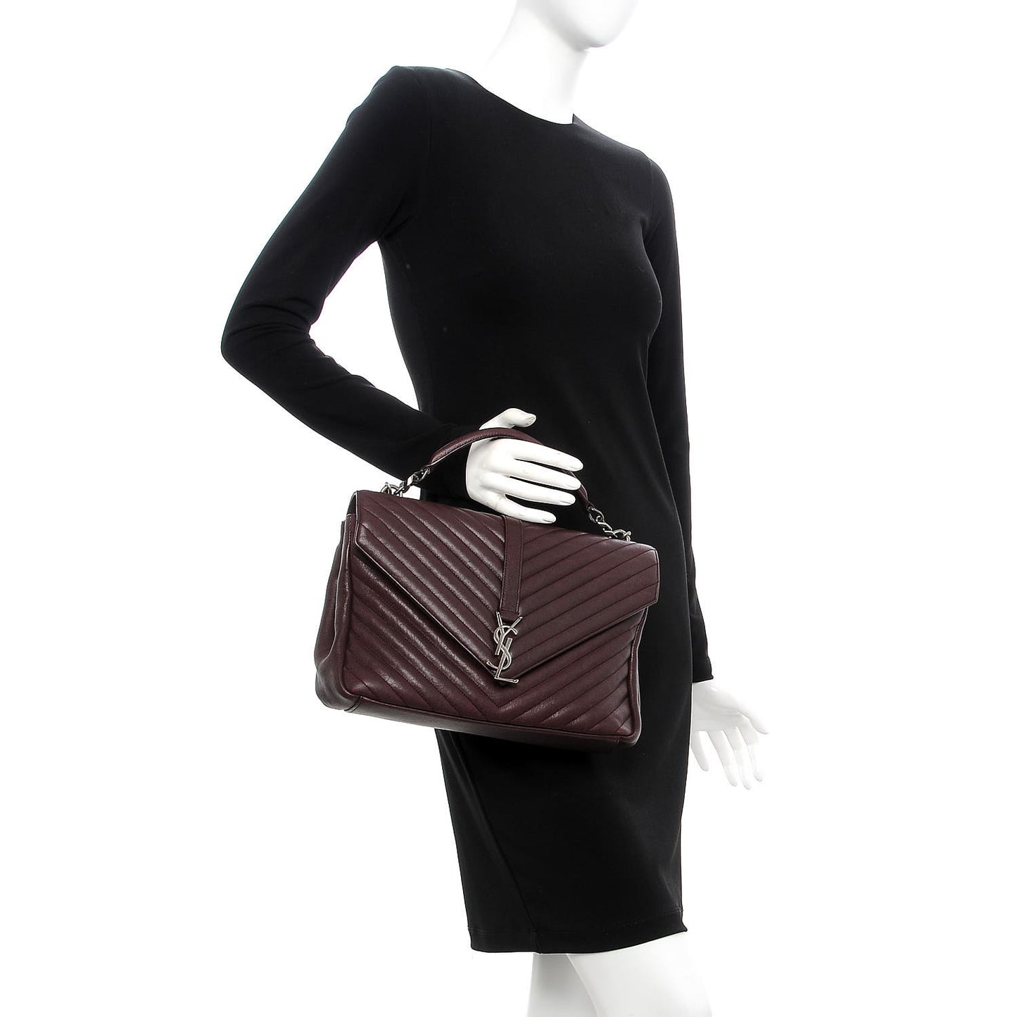Sheepskin Matelasse Chevron Monogram Large College Satchel Amaranto