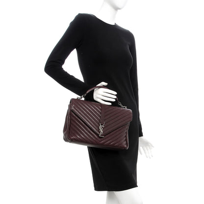 Saint Laurent Sheepskin Matelasse Chevron Monogram Large College Satchel Amaranto 2 of 10