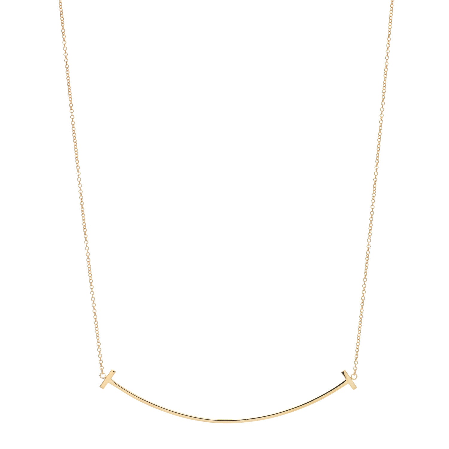 Tiffany 18K Yellow Gold Large T Smile Pendant Necklace 1 of 5