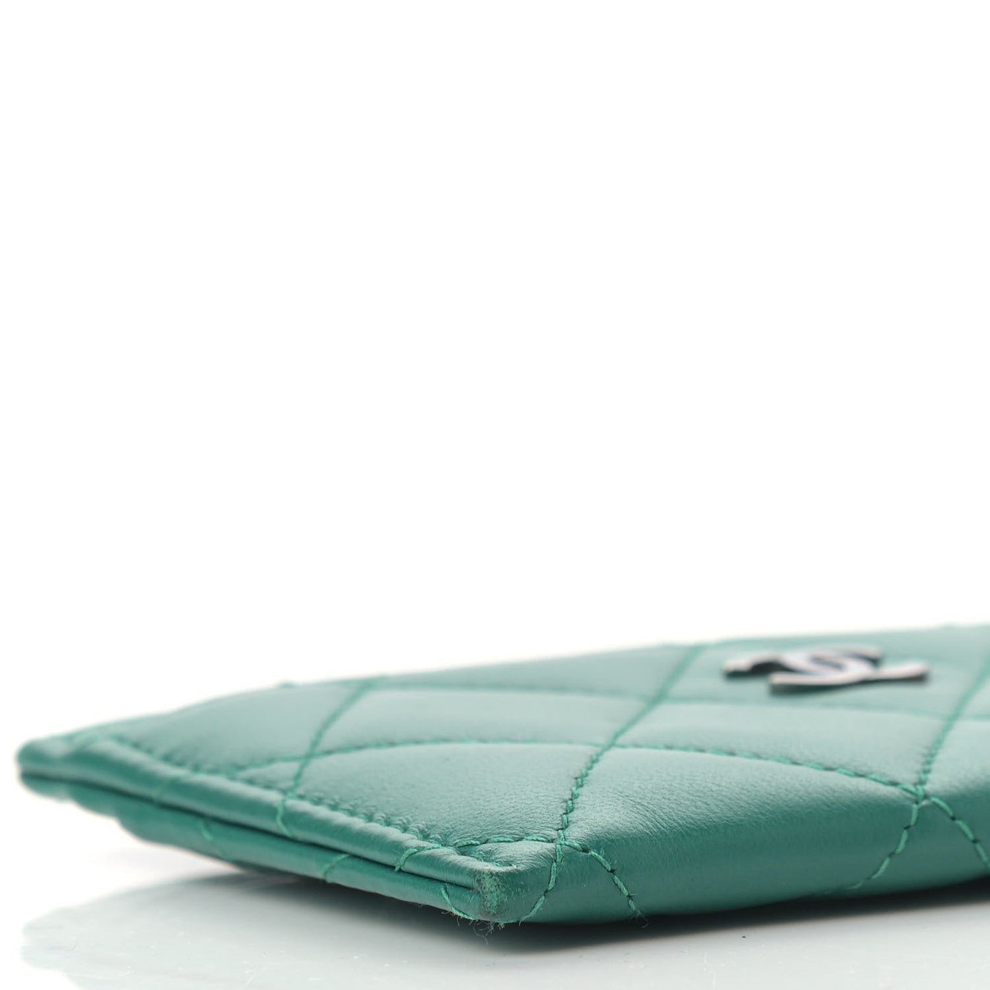 Lambskin Quilted Card Holder Green