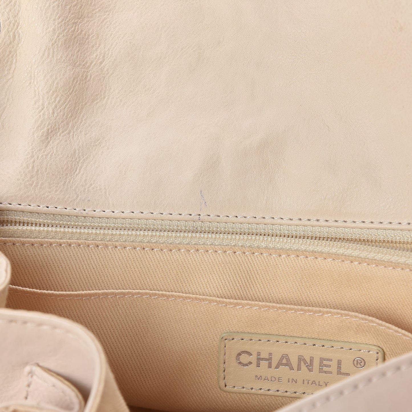 Calfskin Quilted Flap Shoulder Bag Light Beige