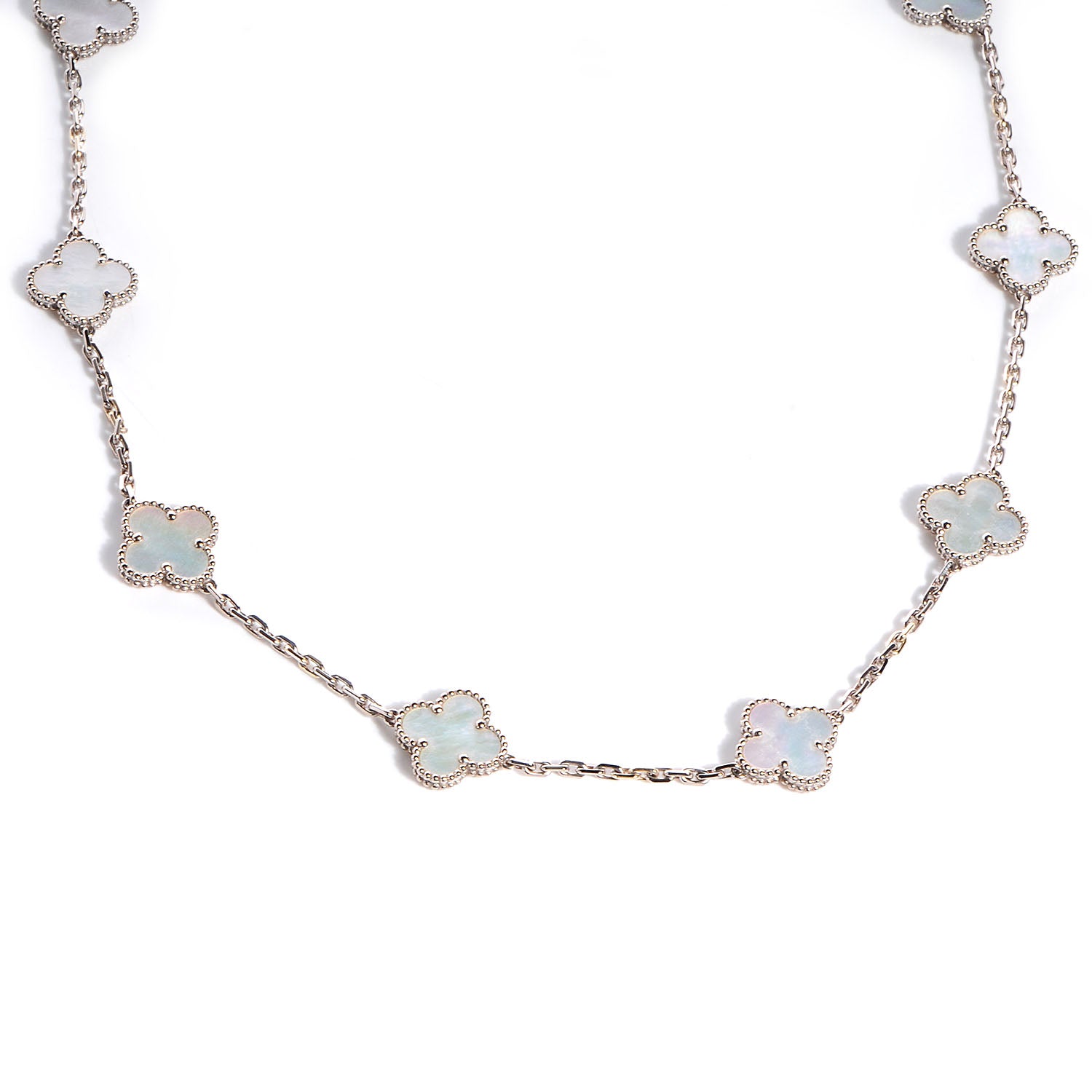 Van Cleef & Arpels 18K White Gold Mother of Pearl 10 Motifs Vintage Alhambra Necklace 1 of 7