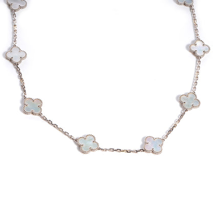 Van Cleef & Arpels 18K White Gold Mother of Pearl 10 Motifs Vintage Alhambra Necklace 1 of 7