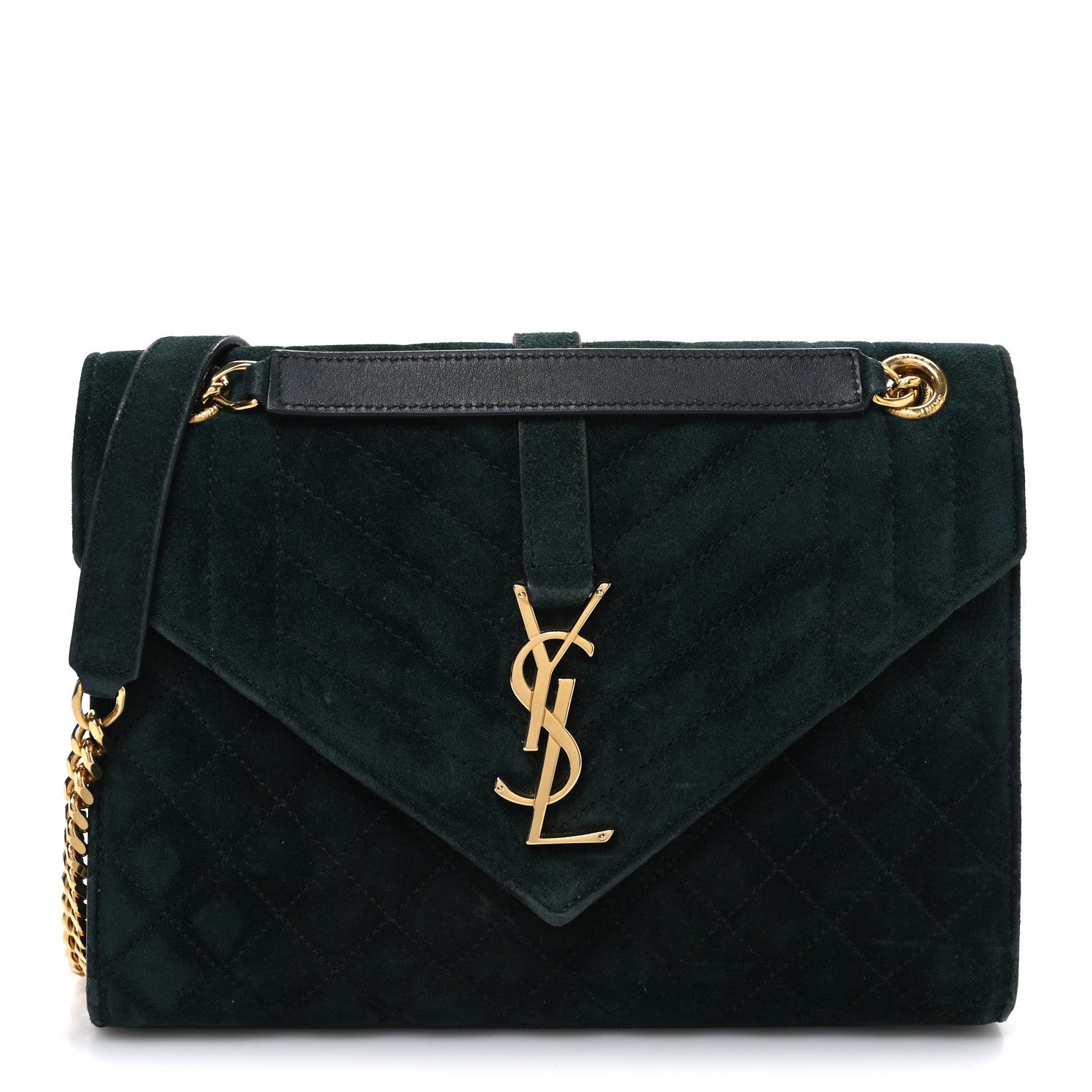 Saint Laurent Suede Mixed Matelasse Triquilt Medium Monogram Envelope Satchel Algae 1 of 10