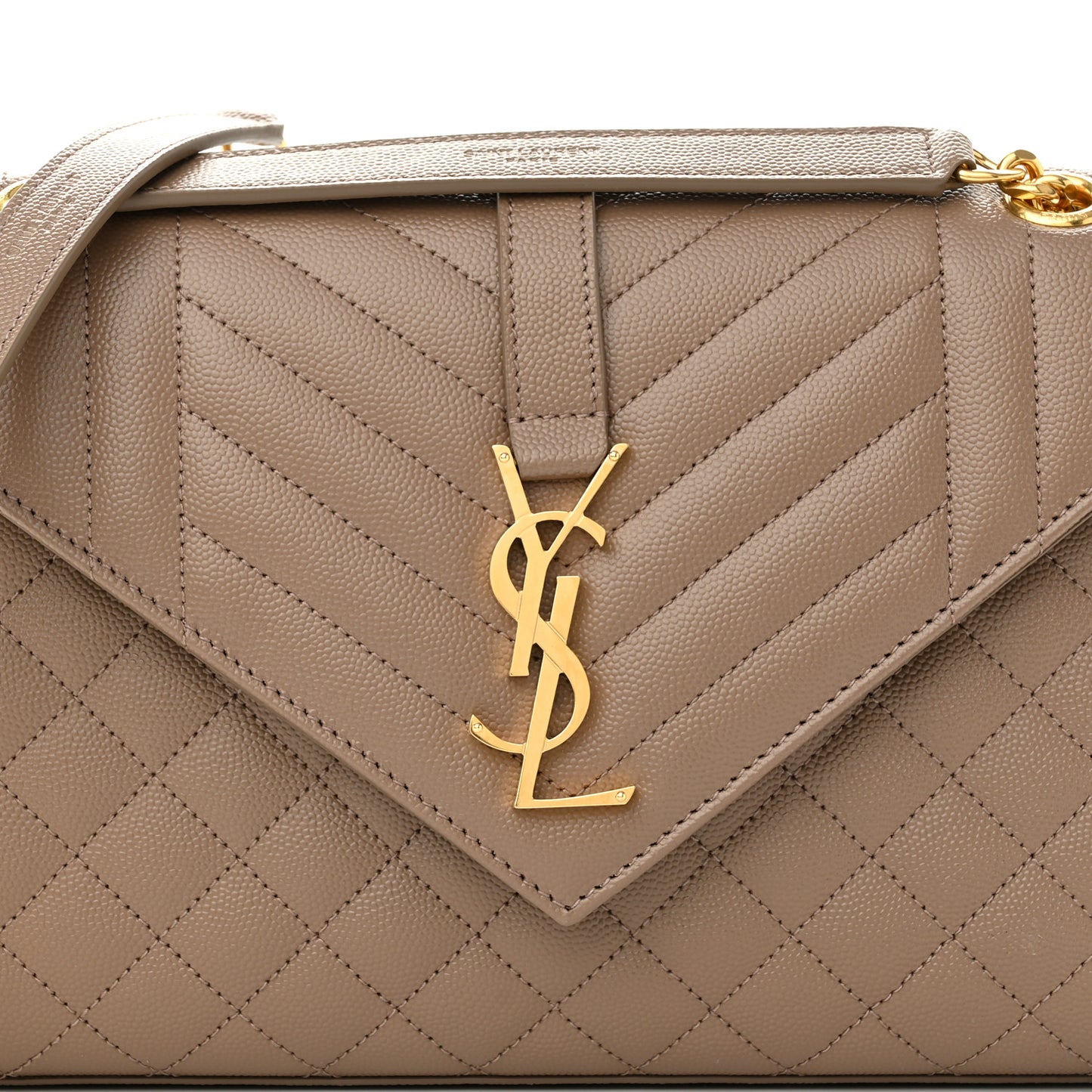 Grain De Poudre Textured Mixed Matelasse Medium Triquilt Monogram Satchel Dark Latte