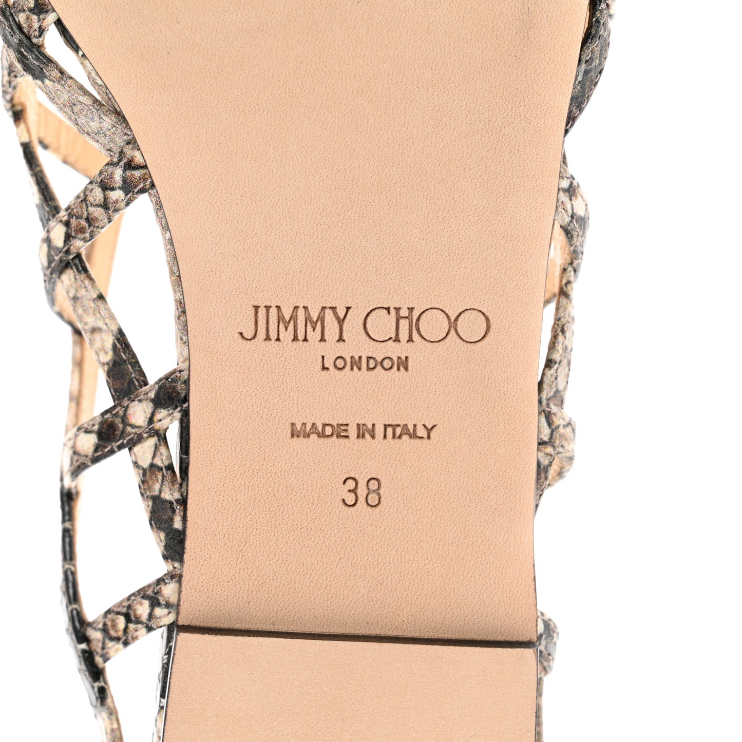 Calfskin Snake Print Sai Flat Sandals 38 Natural