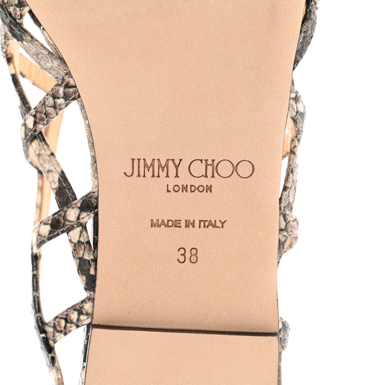 Jimmy Choo Calfskin Snake Print Sai Flat Sandals 38 Natural 6 of 7
