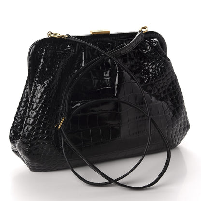 Balenciaga Shiny Supple Calfskin Logo Crocodile Embossed Cloud Crossbody Bag Black White 3 of 10