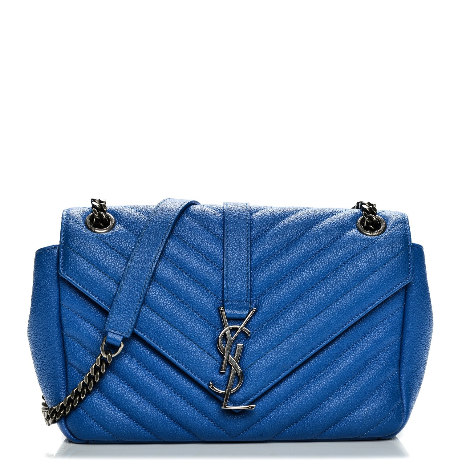 Saint Laurent Grained Calfskin Matelasse Monogram Classic Medium Chain Bag Royal Blue 1 of 8