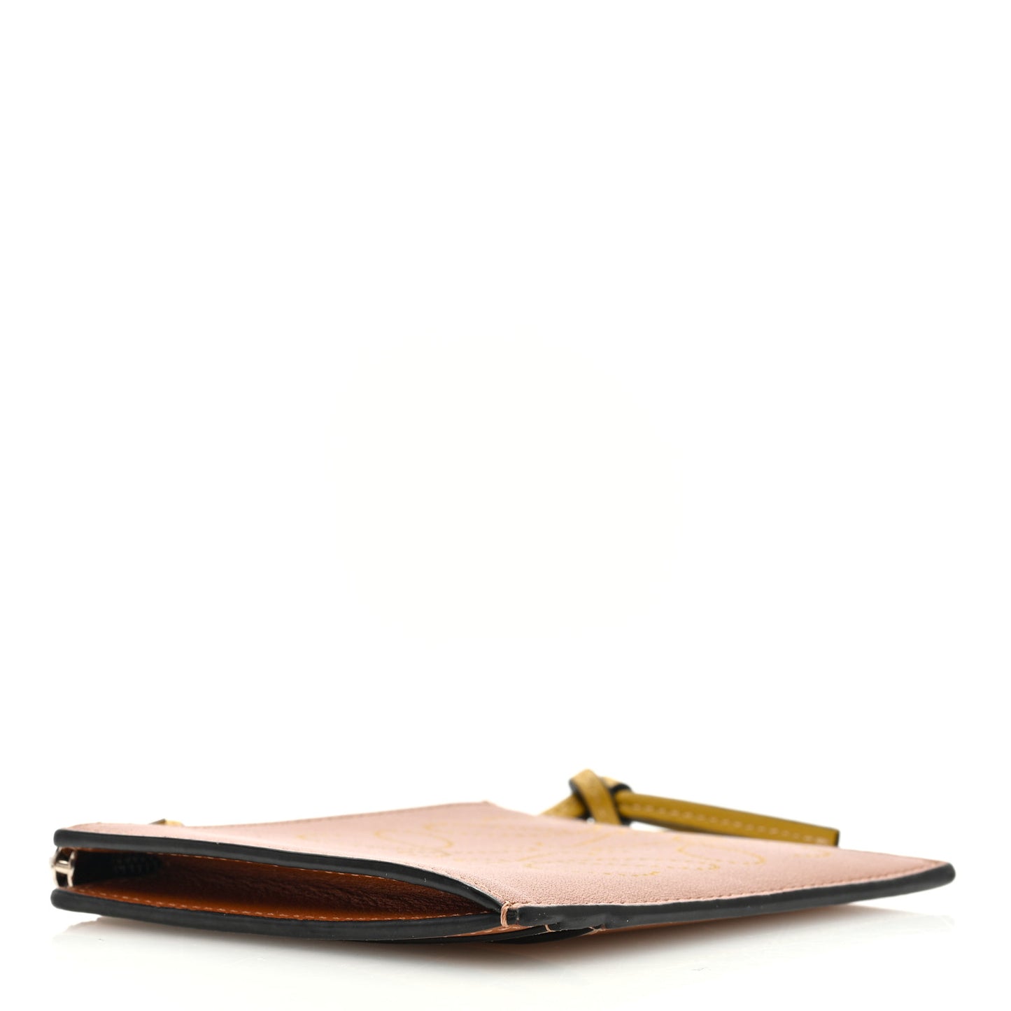 Calfskin Debossed Anagram Card Holder Tan