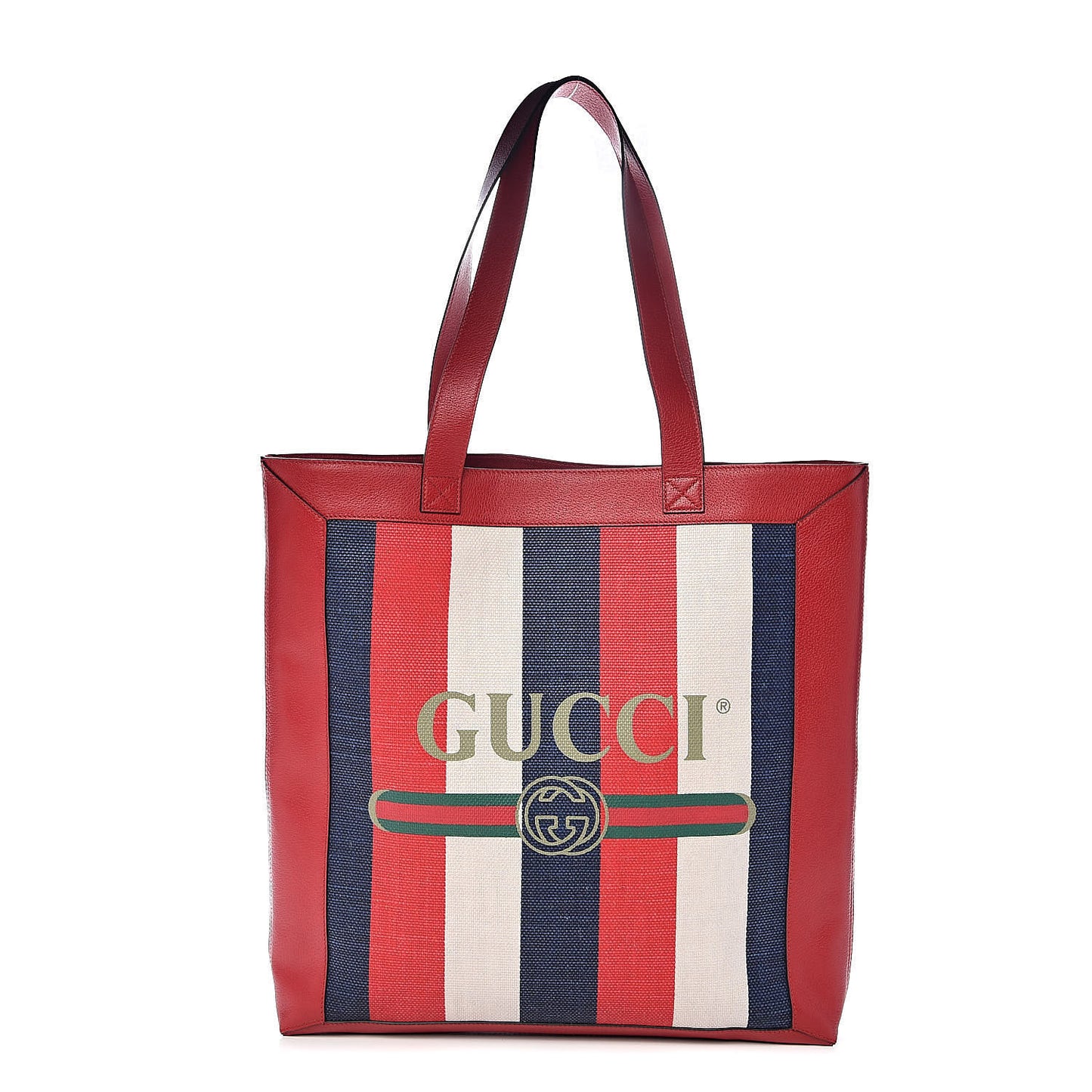 Canvas Calfskin Sylvie Stripe Logo Mens Tote Red White Blue