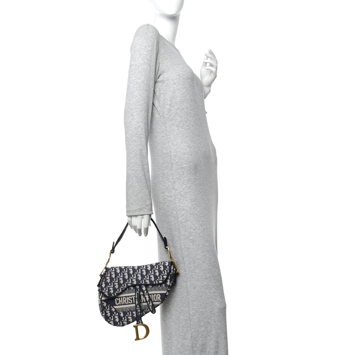 Oblique Embroidered Saddle Bag Blue