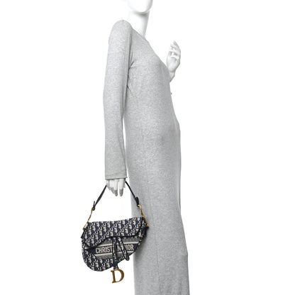 Christian Dior Oblique Embroidered Saddle Bag Blue 2 of 14