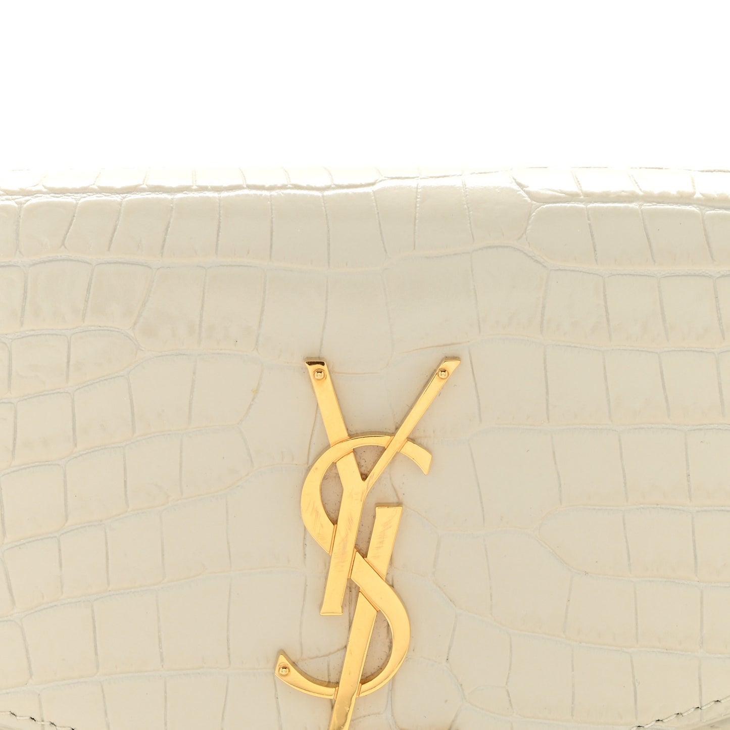 Calfskin Crocodile Embossed Monogram Uptown Chain Wallet Crema Soft