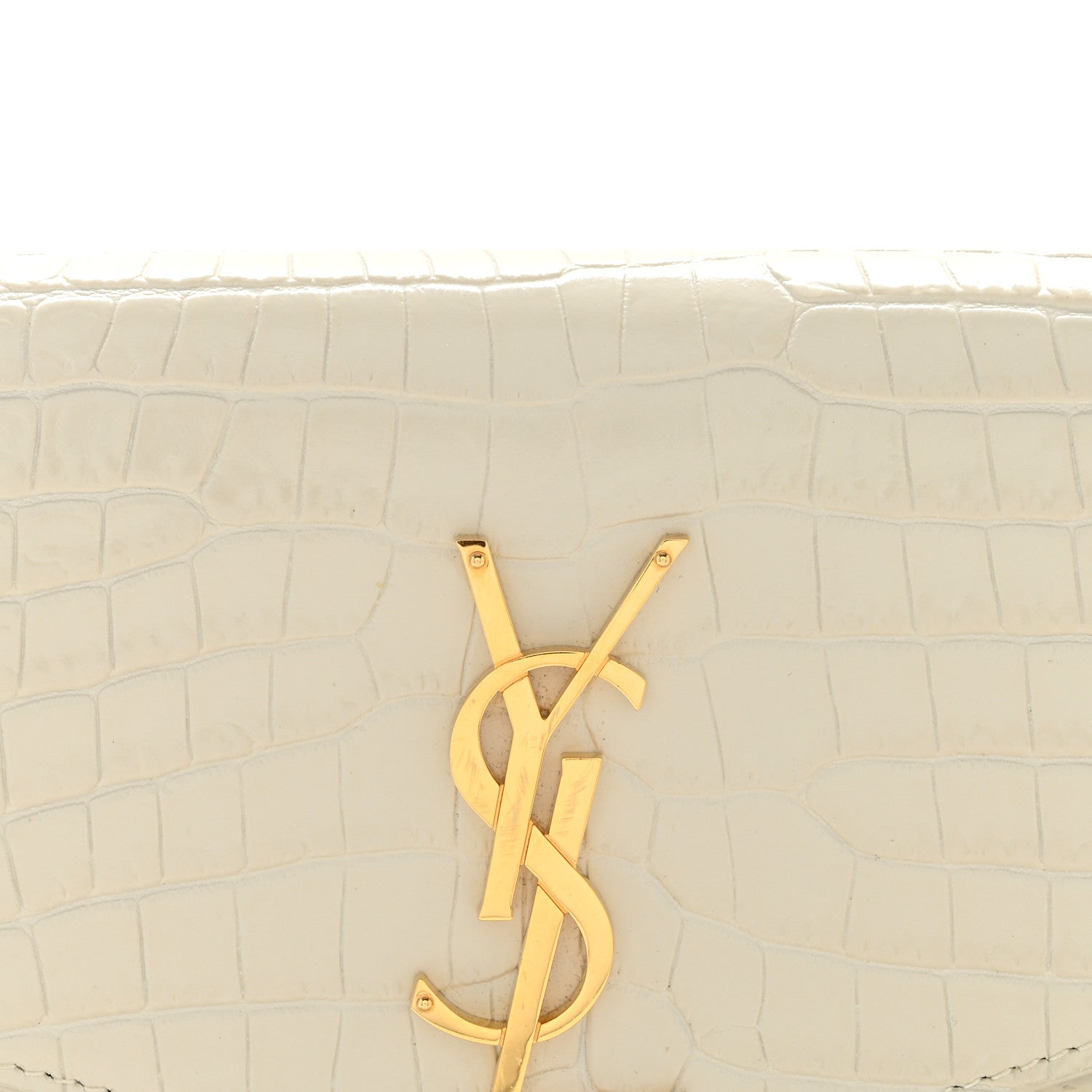 Saint Laurent Calfskin Crocodile Embossed Monogram Uptown Chain Wallet Crema Soft 9 of 14