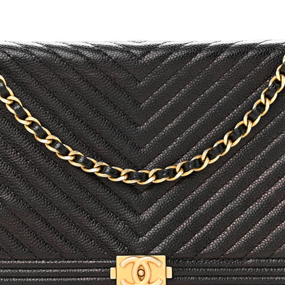 Chanel Caviar Chevron Quilted Boy Wallet On Chain WOC Black 9 of 14