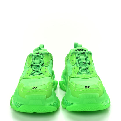 Balenciaga Fabric Mesh Clear Sole Womens Triple S Sneakers 37 Fluo Green 2 of 7