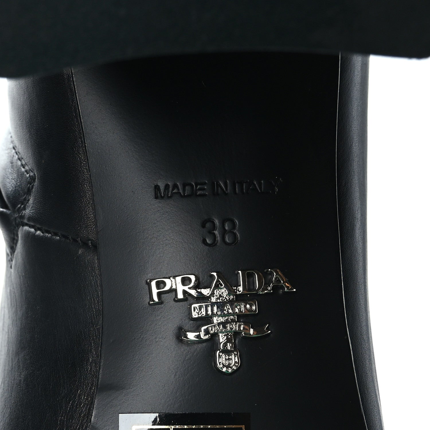 Prada Vitello Metal Triangle Logo Zip 65mm Boots 38 Black 6 of 6