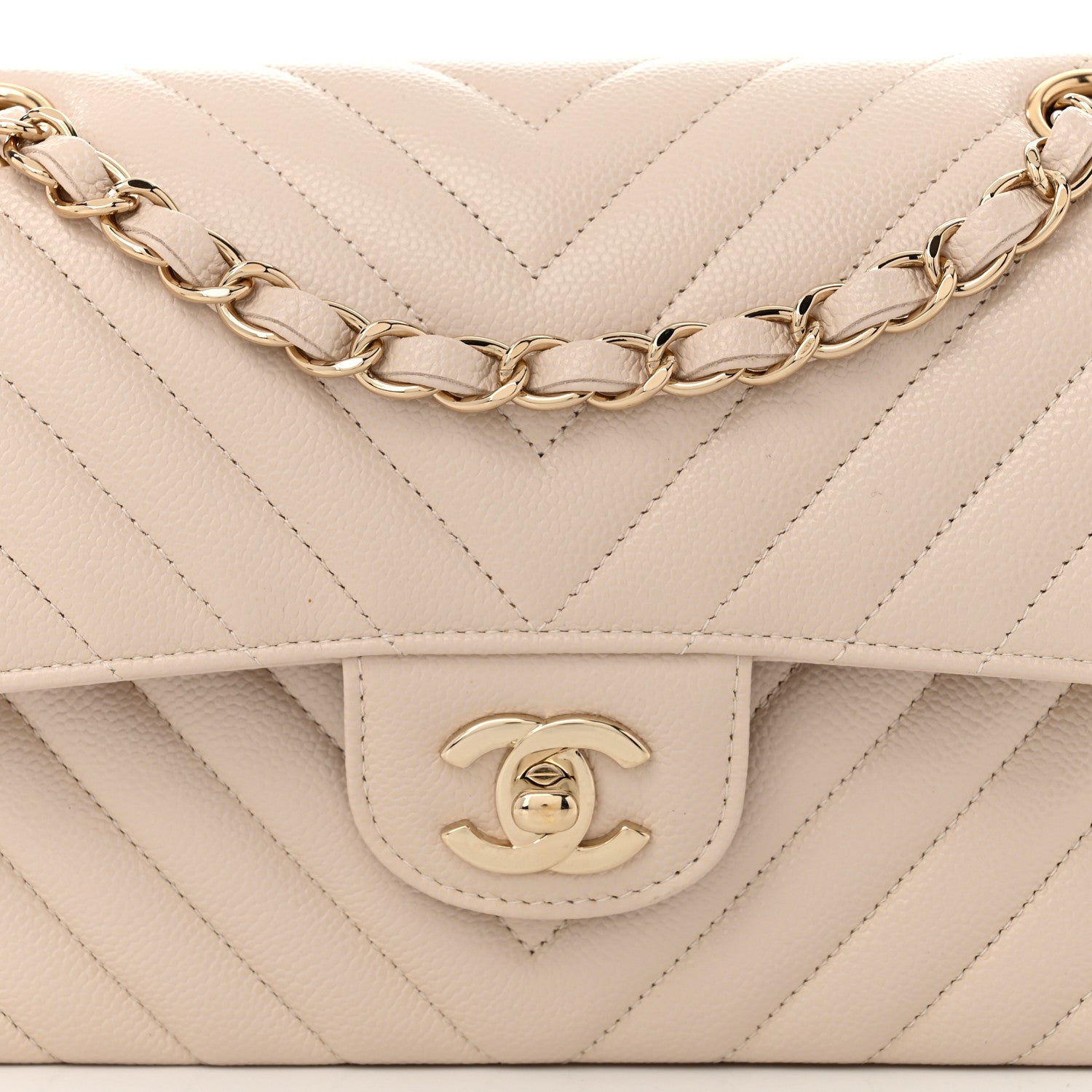 Chanel Caviar Chevron Quilted Small Double Flap Beige 8 of 10