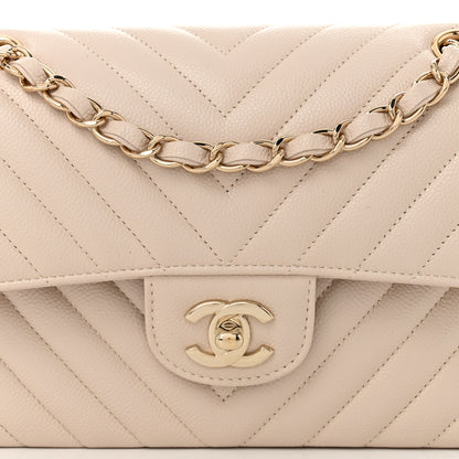 Chanel Caviar Chevron Quilted Small Double Flap Beige 8 of 10