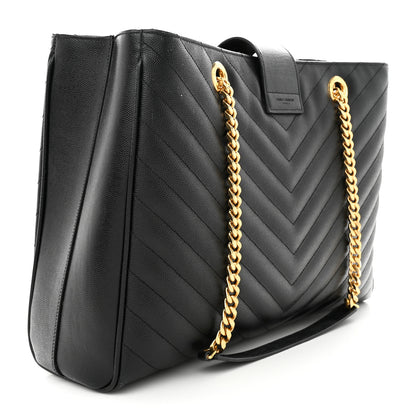 Saint Laurent Grain De Poudre Matelasse Chevron Monogram Shopping Bag Black 2 of 14