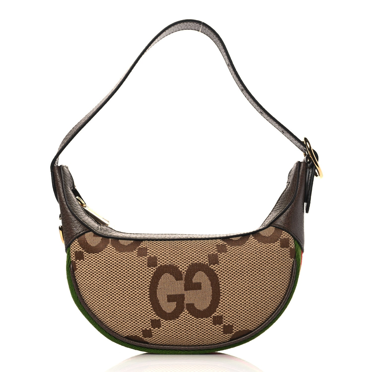 Gucci Monogram Jumbo GG Textured Dollar Calfskin Web Mini Ophidia Half Moon Hobo Camel Ebony New Acero 1 of 9