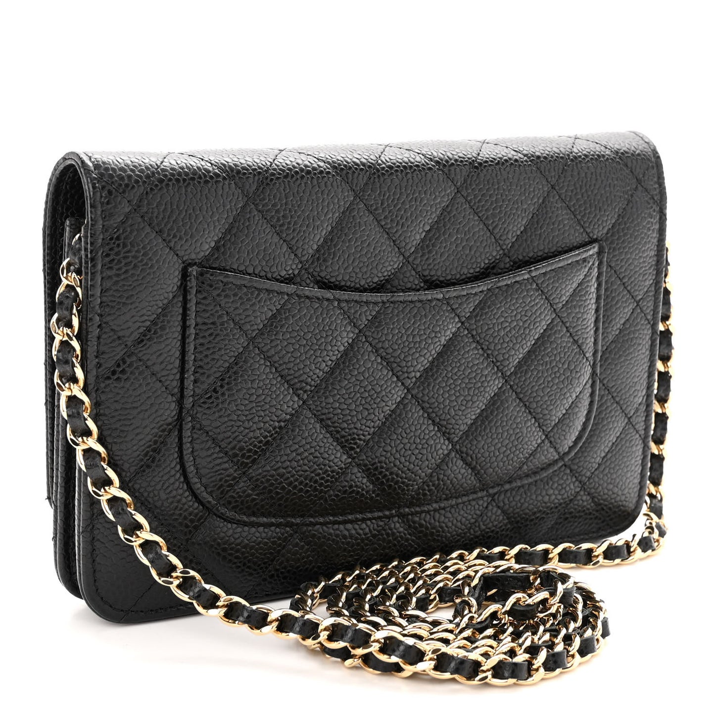 Caviar Quilted Wallet on Chain WOC Black