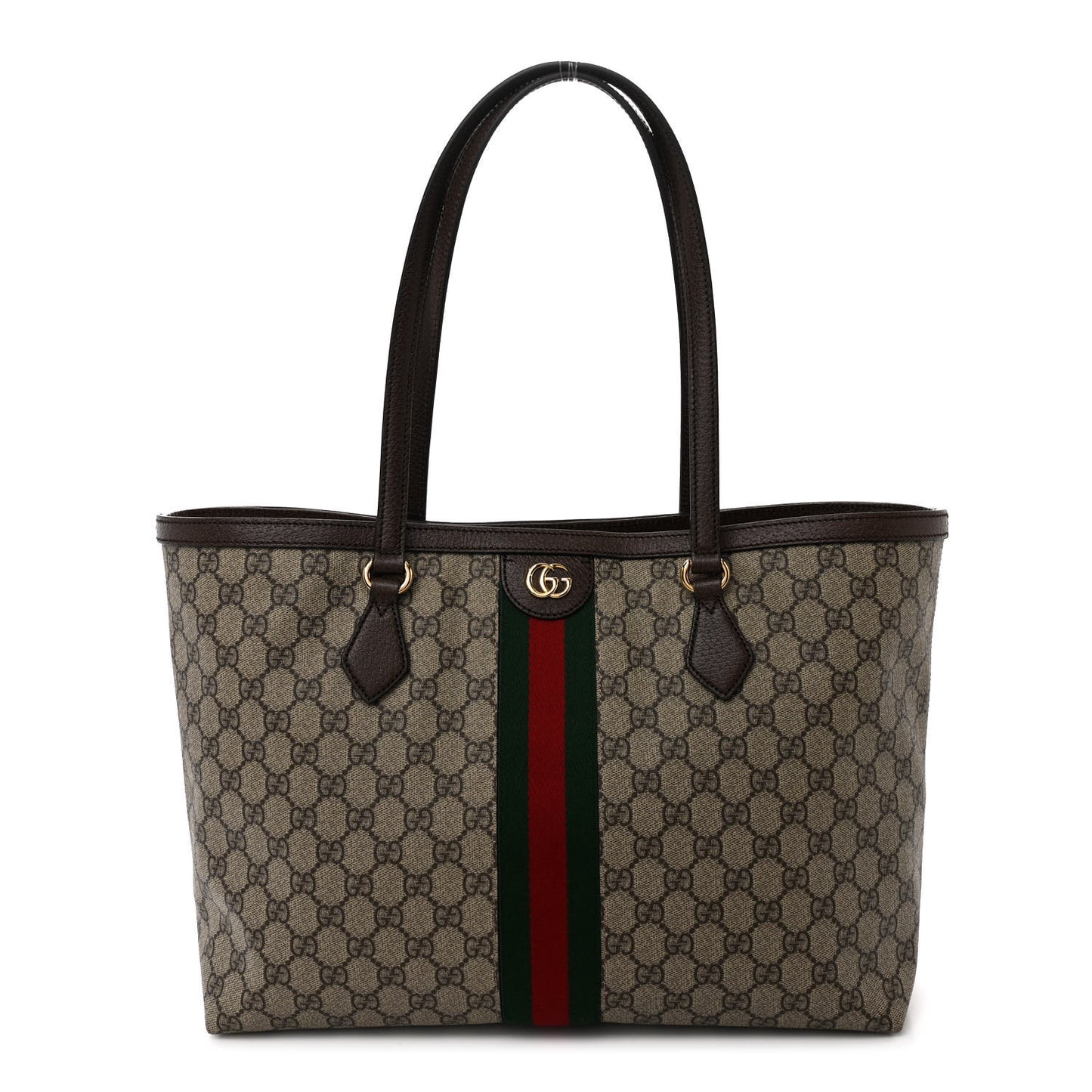 GG Supreme Monogram Textured Calfskin Web Medium Ophidia Shopping Tote Beige Ebony New Acero