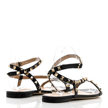 Valentino Garavani Calfskin Rockstud Cross Ankle Wrap 5mm Sandals 36 Black 4 of 11