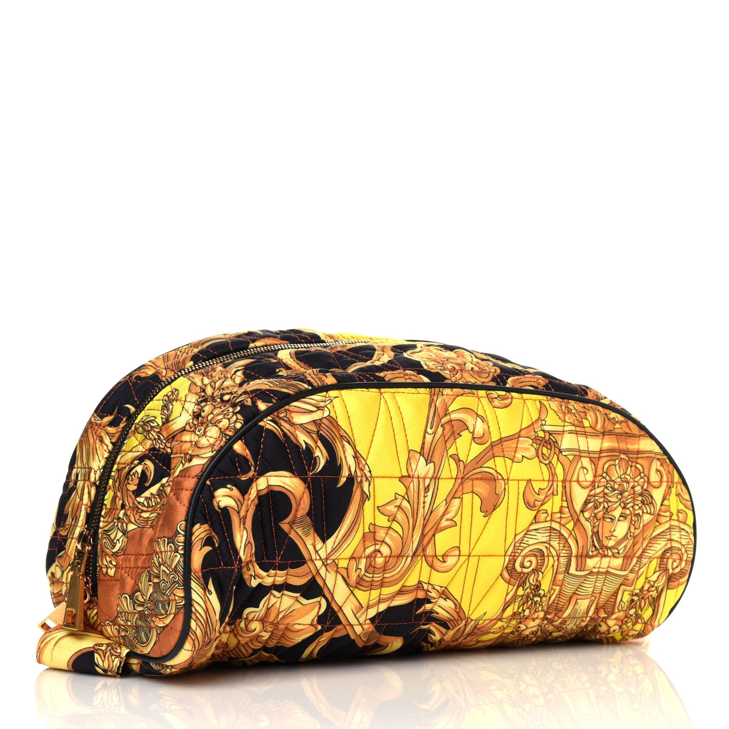 Vitello Nylon Quilted Trapuntata Baroque Print Belt Bag Black Gold