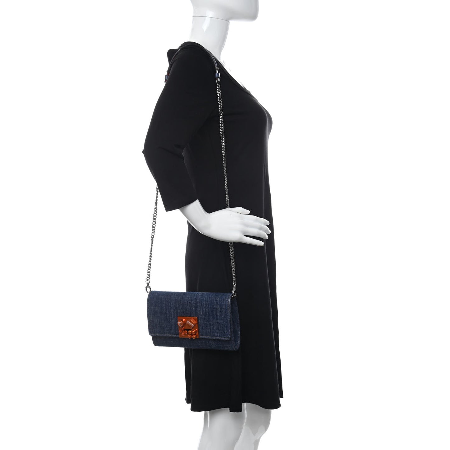 Denim Calfskin Studded Flap Carasky Clutch Blue