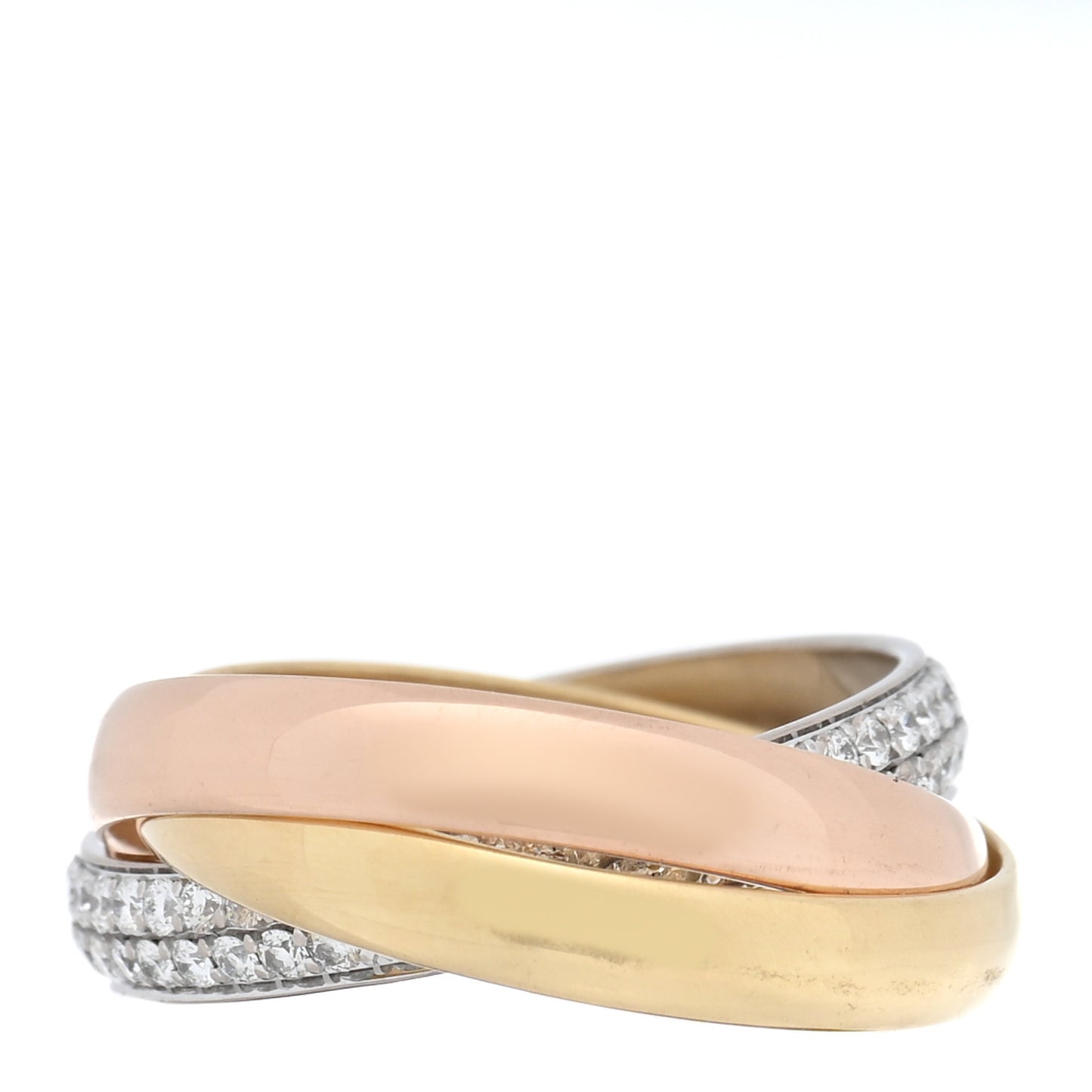 18K White Yellow Pink Gold Diamond Small Trinity Paved Ring 46 3.75