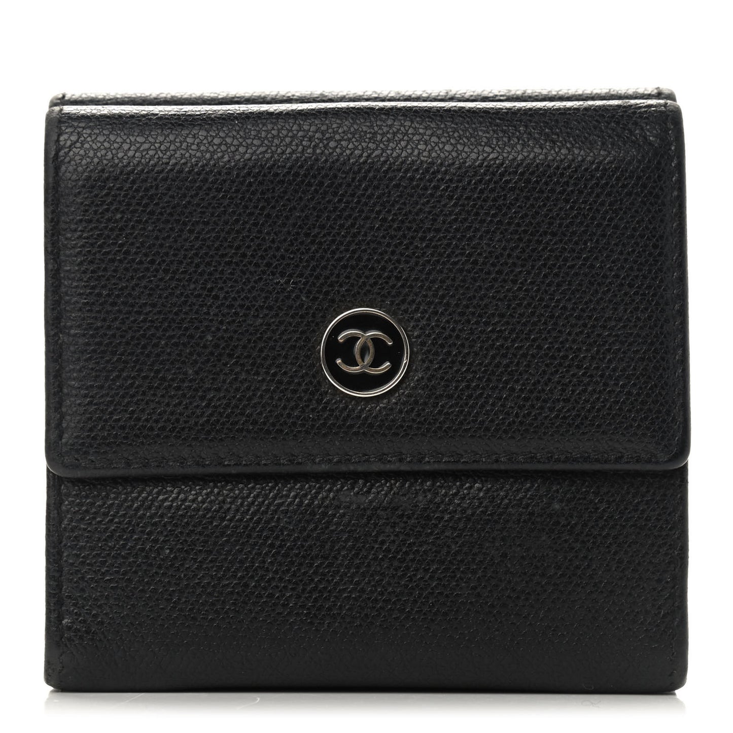 Grained Calfskin CC Button Flap Wallet Black