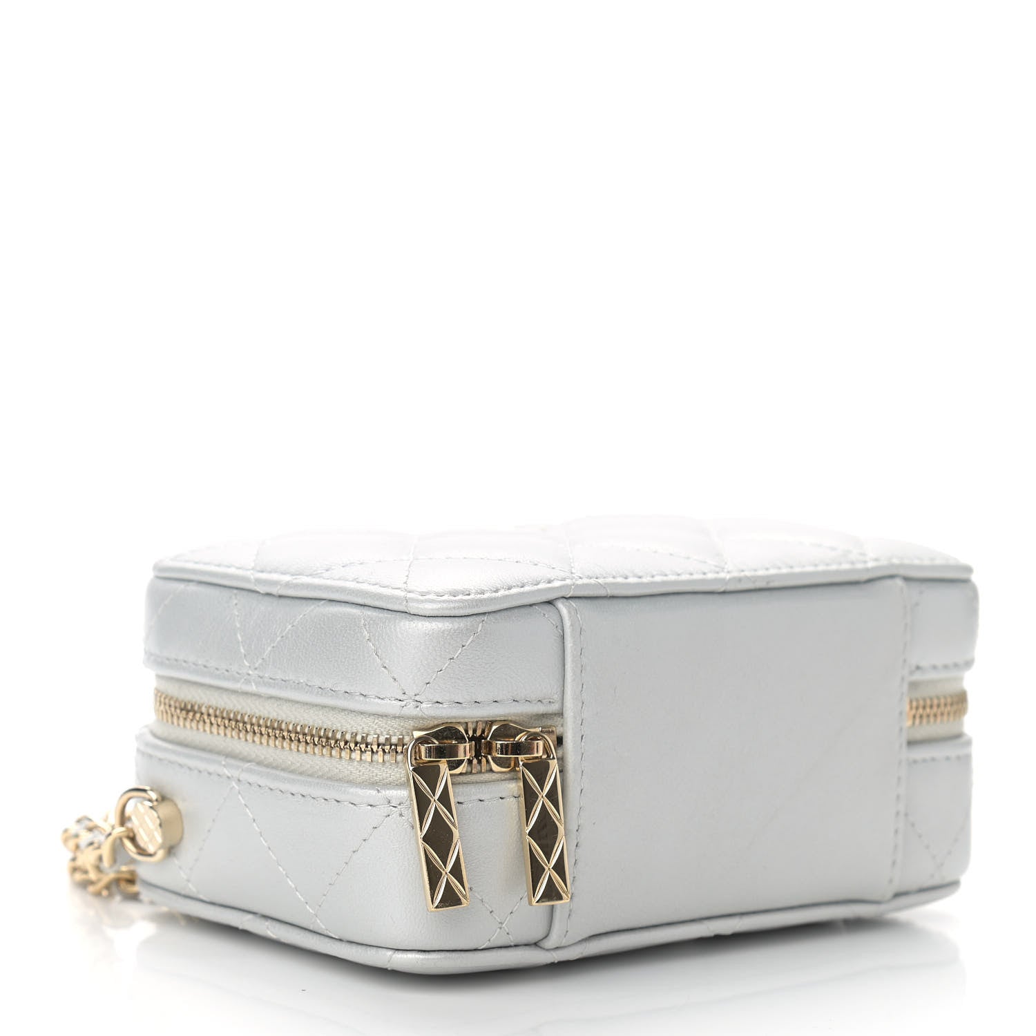 Chanel Metallic Lambskin Quilted Top Handle Vanity Case Silver 4 of 11