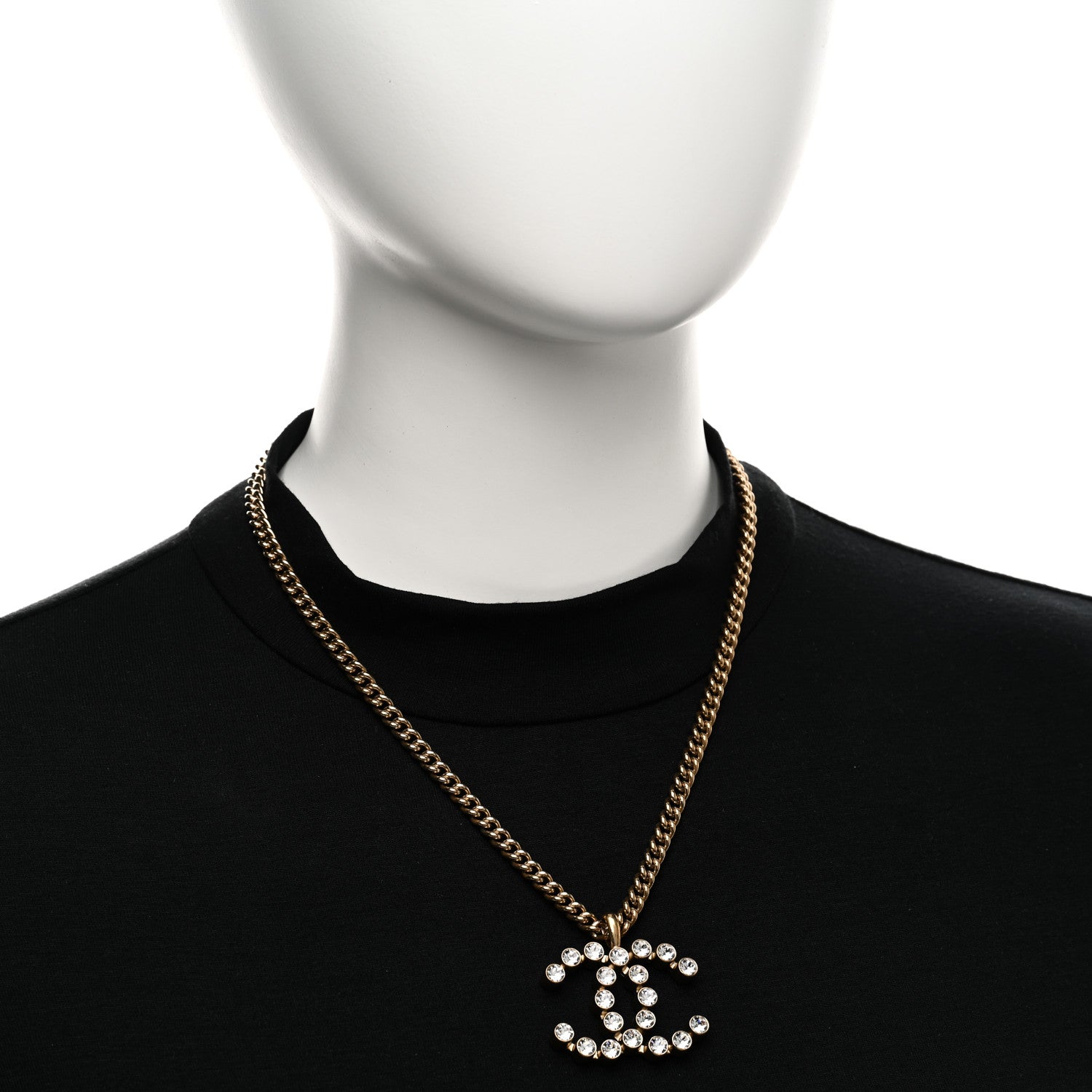 Chanel Crystal CC Pendant Necklace Gold 2 of 5