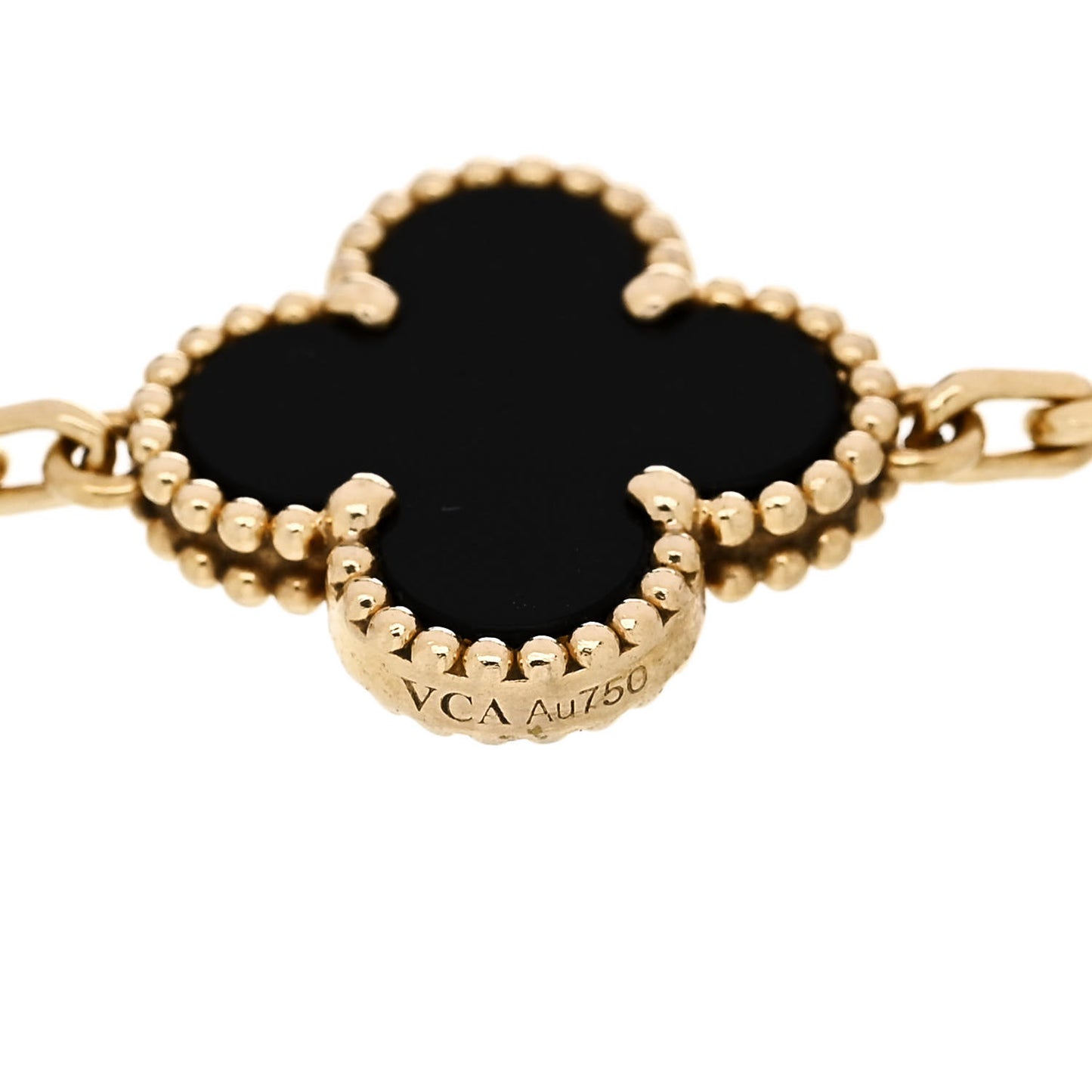 18K Yellow Gold Black Onyx 5 Motifs Vintage Alhambra Bracelet