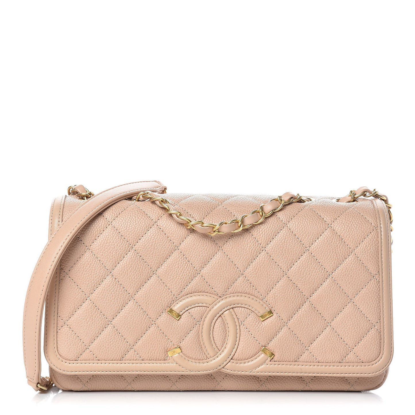Caviar Quilted Medium CC Filigree Flap Beige