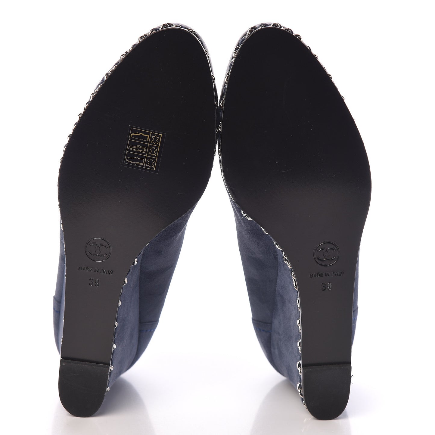 Suede Lambskin Cap Toe Chain Wedge Pumps 39 Blue