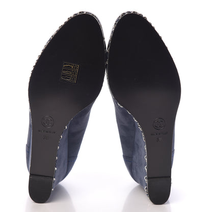 Chanel Suede Lambskin Cap Toe Chain Wedge Pumps 39 Blue 5 of 8